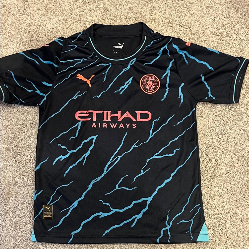 Puma Black and Blue Lightning Soccer Jersey